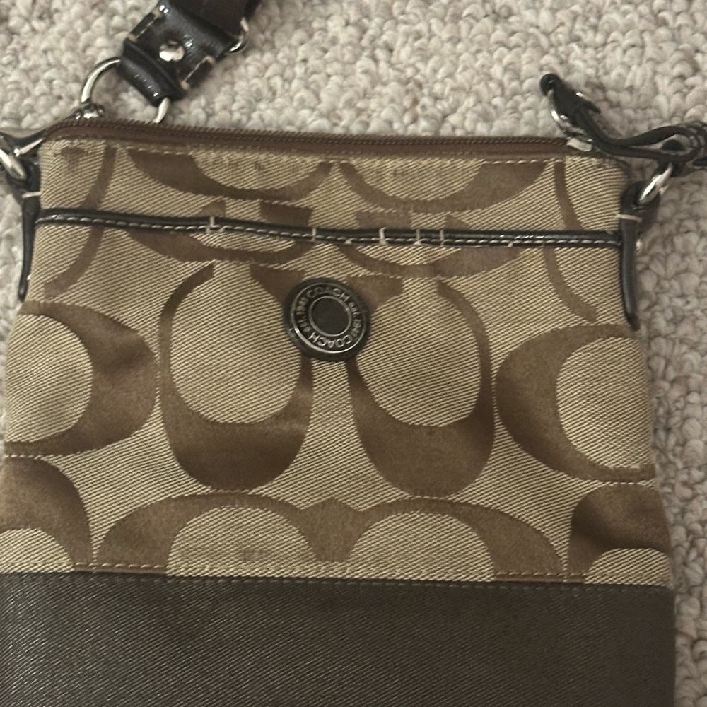 Coach Signature Brown and Tan Crossbody Bag